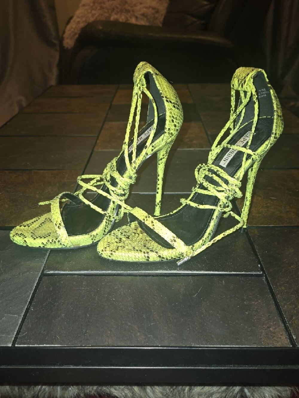 Cape Robbin Neon Lime Snake-Print Lace-Up Heels - Picture 4 of 5